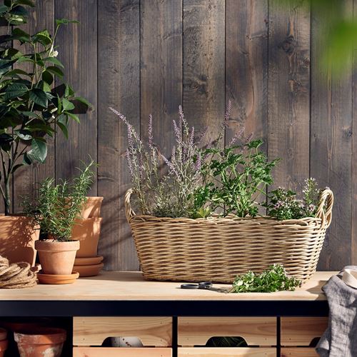 IKEA - FLODBJÖRK, plant stand, light grey/brown, 54x21 cm