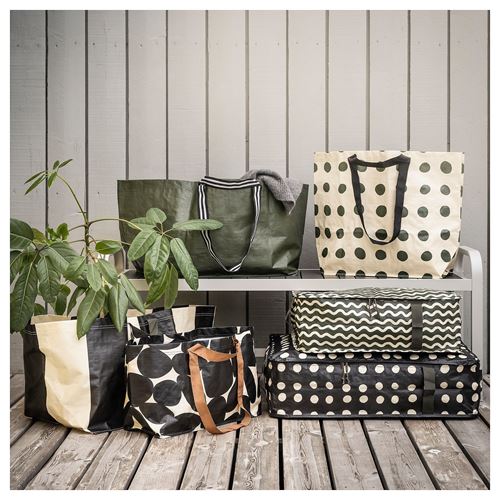 IKEA - SACKKARRA, storage box, black/off-white dot pattern, 69x51x19 cm