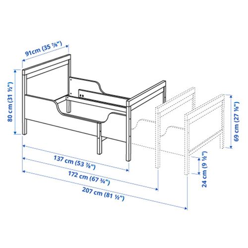 IKEA - SUNDVIK/LURÖY, uzayabilen çocuk karyolası, beyaz, 80x200 cm