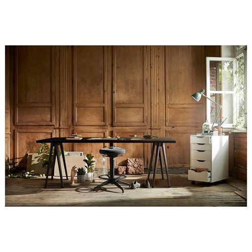 IKEA - LAGKAPTEN/NARSPEL, desk, black-brown/dark grey, 200x60 cm