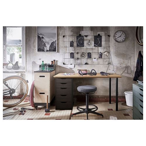 IKEA - ALEX, desk, bamboo-black brown, 140x65 cm