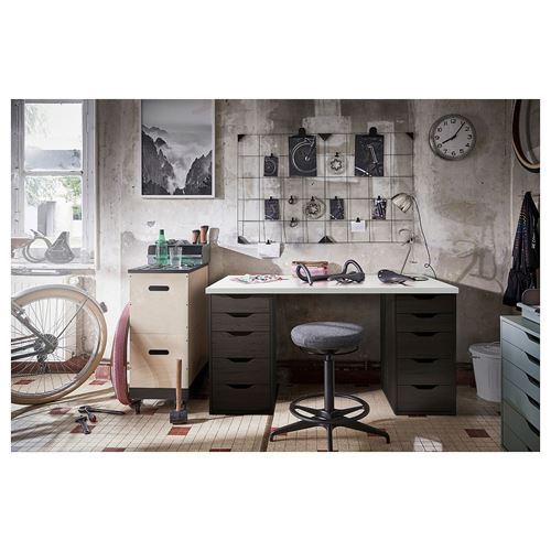 IKEA - ALEX, desk, white/black-brown, 140x60 cm