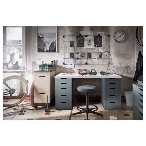 IKEA - ALEX, desk, white-grey-turquoise, 140x60 cm