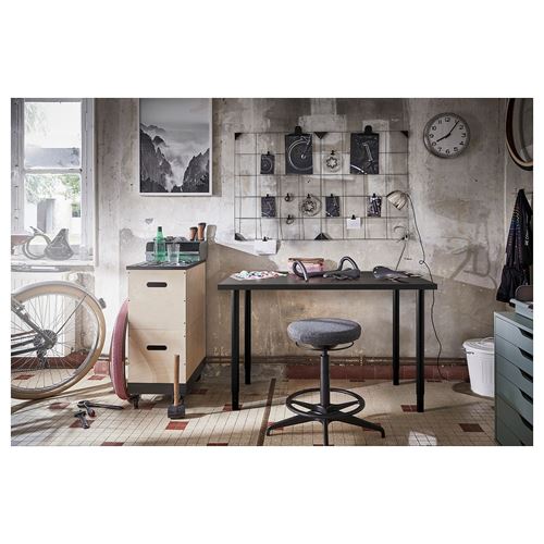 IKEA - LINNMON/OLOV, desk, dark grey/black, 100x60 cm