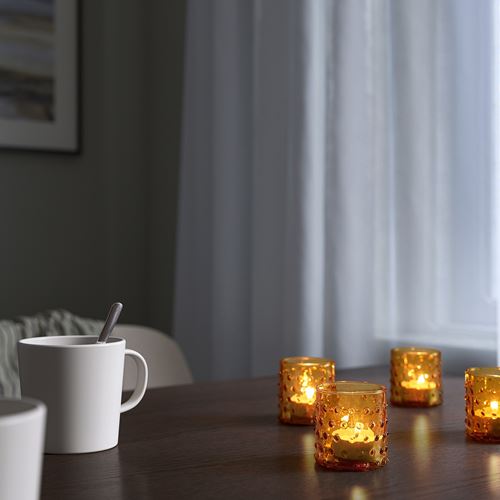 IKEA - HUTLÖS, tealight mumluk, koyu sarı, 6 cm