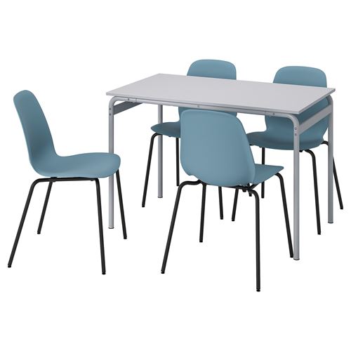 IKEA - GRASALA/LIDAS, kitchen table set, grey/blue, 4 chairs