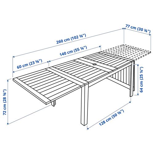 IKEA - APPLARÖ, kanatlı yemek masası, kahverengi, 140/200/260x78 cm