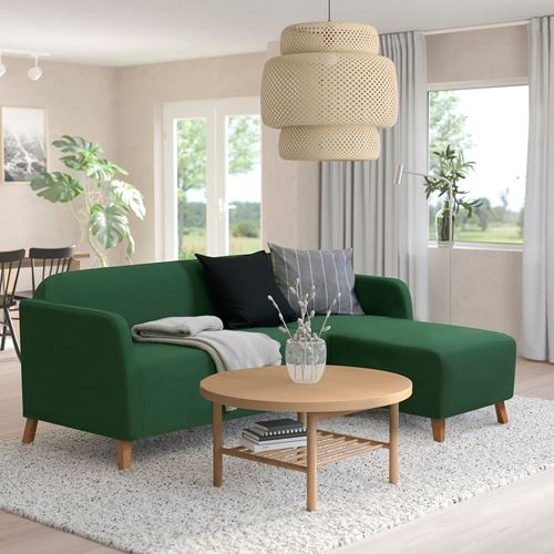 IKEA - LINANAS, 2-seat sofa and chaise lounge protector, vissle dark green