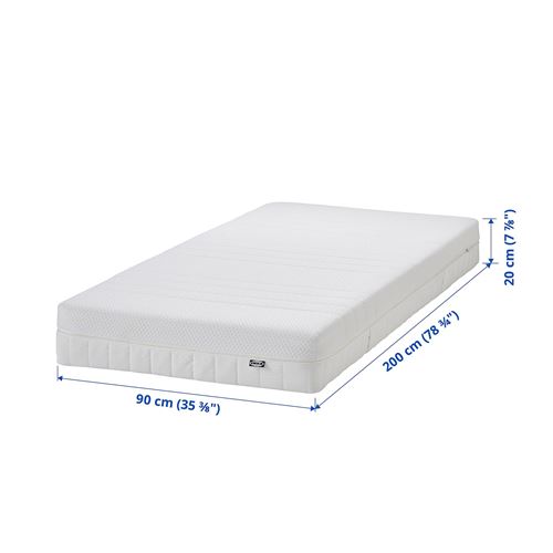 IKEA - AKREHAMN, single bed mattress, white, 90x200 cm