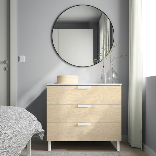 IKEA - PLATSA, chest of 3 drawers, white-lively pine effect, 80x57x73 cm