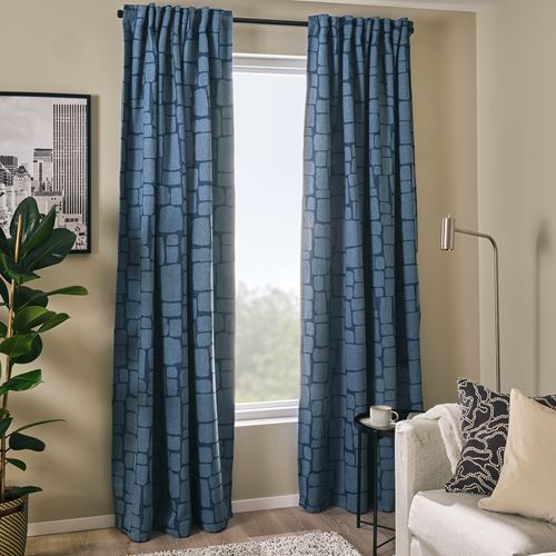 IKEA - LÖNNSTAVMAL, blackout curtain, blue, 145x300 cm