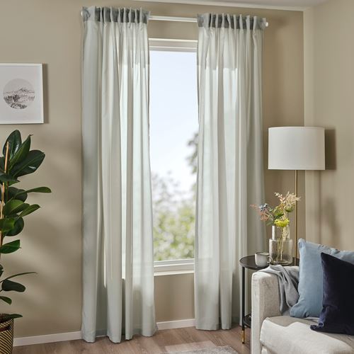 IKEA - ROSENROBINIA, sheer curtains, 1 pair, light grey, 145x300 cm