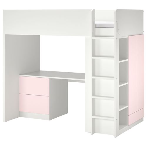 IKEA - SMASTAD, bunk bed, white/pale pink, 90x200 cm