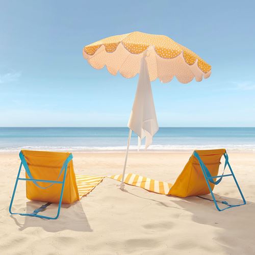 STRANDÖN, parasol, yellow-white, 140 cm