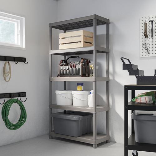 IKEA - RUNMARÖ, outdoor shelving unit, dark grey, 90x40x182 cm