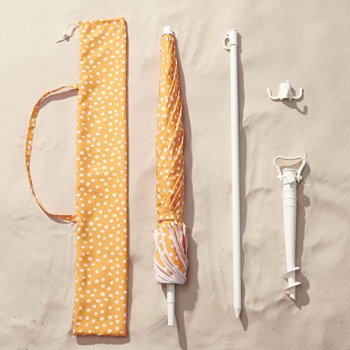 STRANDÖN, parasol, yellow-white, 140 cm