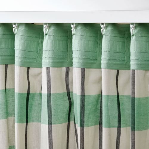 IKEA - GLANSHAGTORN, sheer curtains, green white-black, 300x300 cm