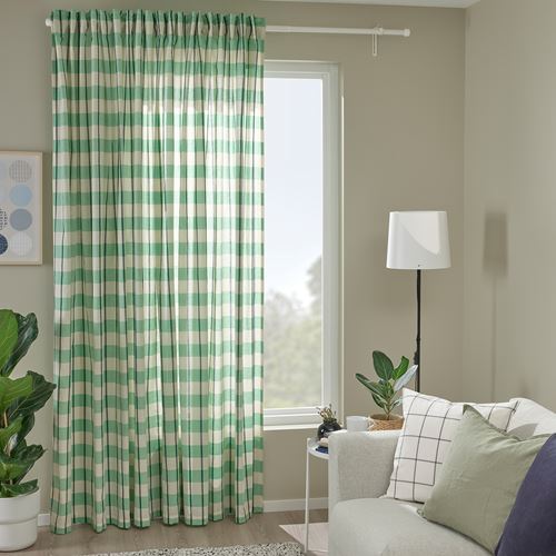 IKEA - GLANSHAGTORN, sheer curtains, green white-black, 300x300 cm