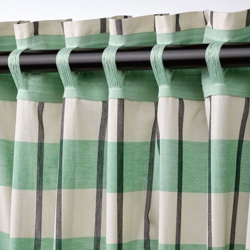 IKEA - GLANSHAGTORN, sheer curtains, green white-black, 300x300 cm