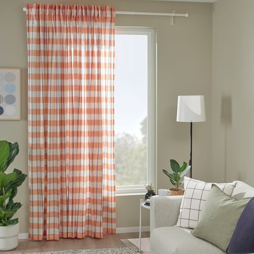 IKEA - GLANSHAGTORN, sheer curtains, orange white-blue, 300x300 cm