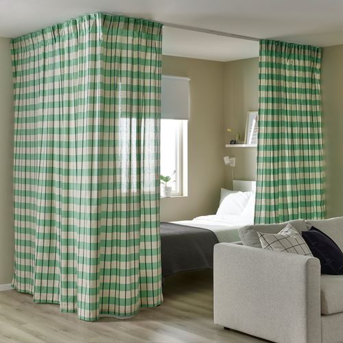 IKEA - GLANSHAGTORN, sheer curtains, green white-black, 300x300 cm