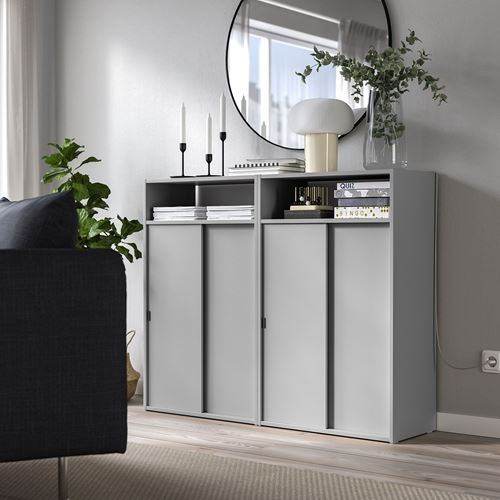 IKEA - SPIKSMED, sliding door-cabinet, grey, 119x32x97 cm