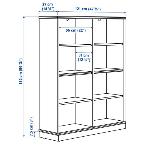 IKEA - LANESUND, glass-door cabinet, brown, 242x37x152 cm