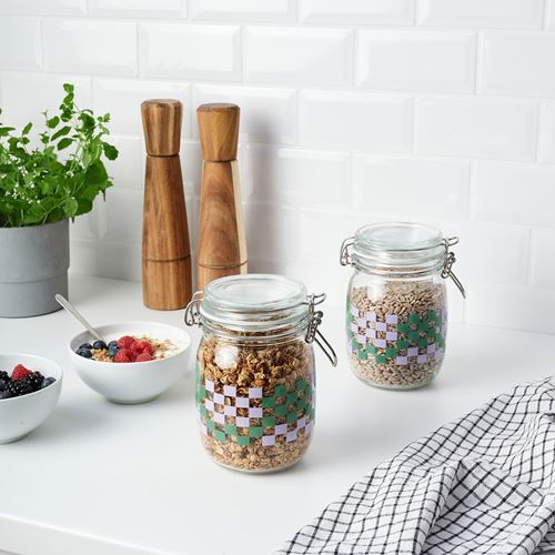 IKEA - KORKEN, glass jar with lid, glass-green-lilac, 1 l