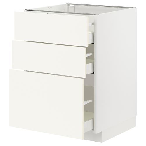 IKEA - METOD/MAXIMERA, base cabinet with drawers, VALLSTENA white, 60x60 cm