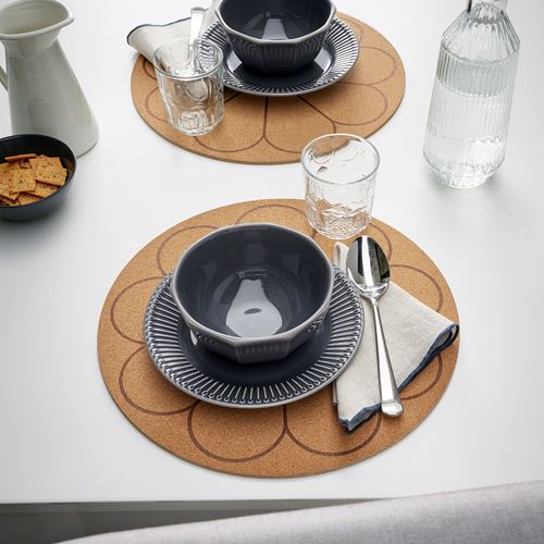 IKEA - SVARTVIDE, place mat, cork-flower patterned , 35 cm