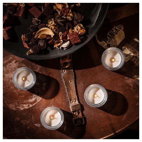 IKEA - GLANSLIND, kokulu tealight mum, bej, 3.5 saat