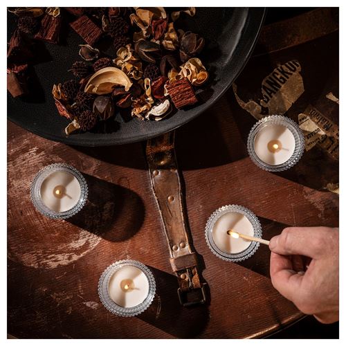 IKEA - GLANSLIND, kokulu tealight mum, bej, 3.5 saat