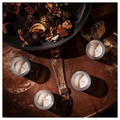 IKEA - GLANSLIND, kokulu tealight mum, bej, 3.5 saat