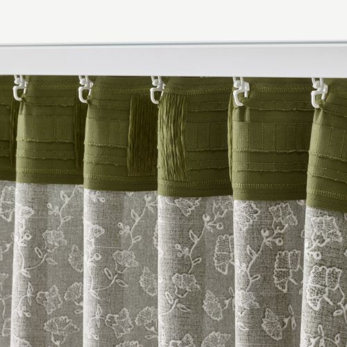 IKEA - TRYSTAVMAL, curtains, 1 pair, green/white, 145x300 cm