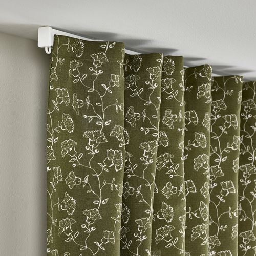 IKEA - TRYSTAVMAL, curtains, 1 pair, green/white, 145x300 cm