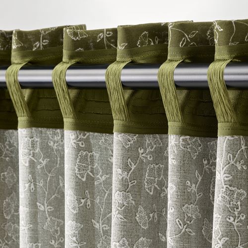 IKEA - TRYSTAVMAL, curtains, 1 pair, green/white, 145x300 cm