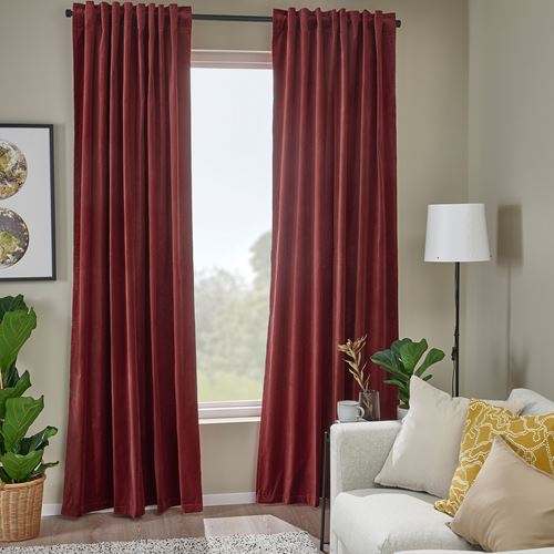IKEA - SANELA, background curtain, 1 pair, brown-red, 140x300 cm