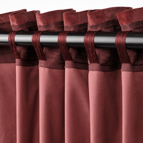 IKEA - SANELA, background curtain, 1 pair, brown-red, 140x300 cm