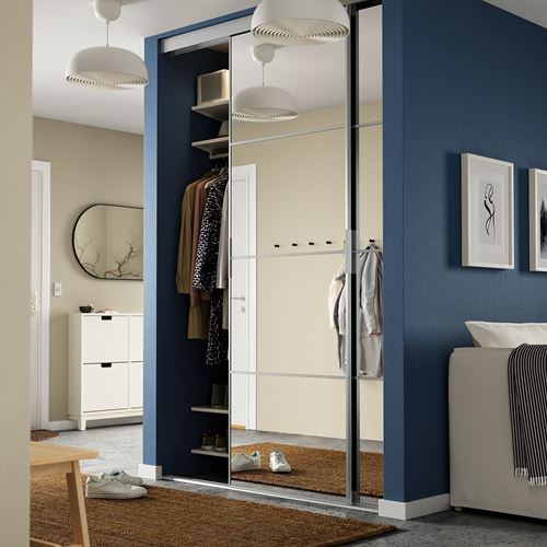 IKEA - SKYTTA/AULI, gömme dolap için sürgü kapak, alüminyum-aynalı cam, 152x240 cm