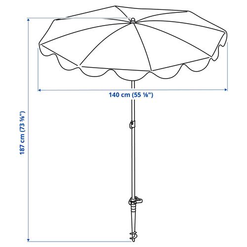 STRANDÖN, parasol, yellow-white, 140 cm