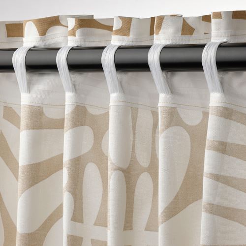 IKEA - MAJSMOTT, curtains, 1 pair, beige-white, 145x300 cm