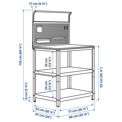 IKEA - GRILLSKAR, outdoor wash-stand, stainless steel/black, 86x61x176 cm