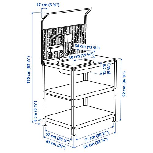 IKEA - GRILLSKAR, dış mekan lavabo ünitesi, paslanmaz çelik-siyah, 86x61x176 cm