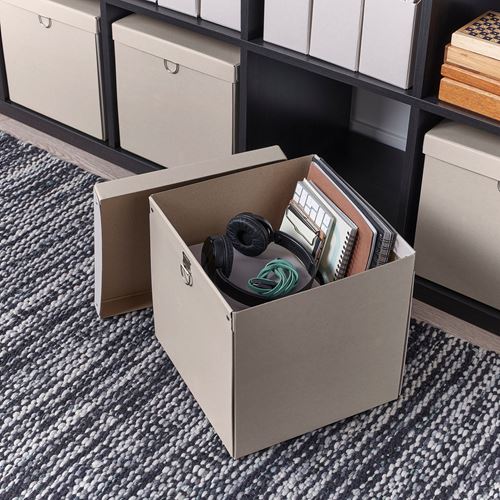 IKEA - NIMM, box with lid, light grey/beige, 32x30x30 cm