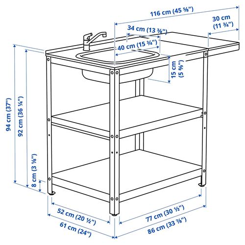 IKEA - GRILLSKAR, dış mekan lavabo ünitesi, paslanmaz çelik-siyah, 93/116x61 cm