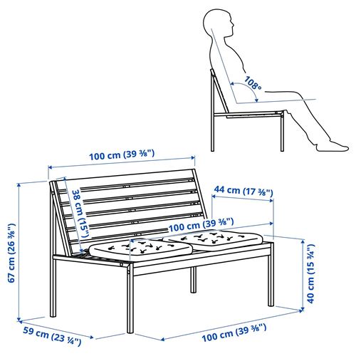 IKEA - JOLPEN, bahçe bankı, beyaz-gri, 100x59x67 cm