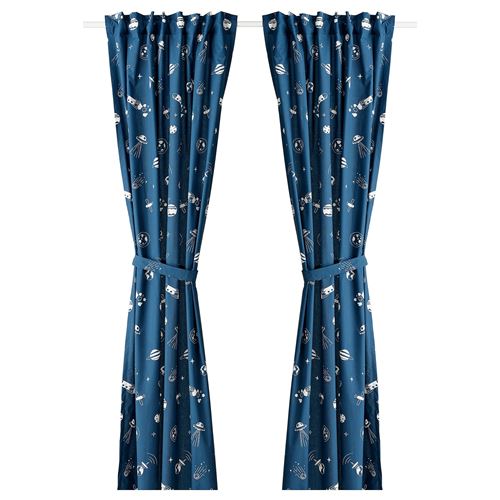 IKEA - AFTONSPARV, children's curtain, blue-white, 120x300 cm