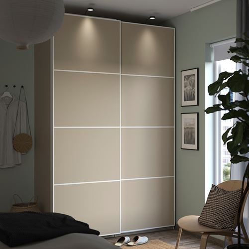 IKEA - PAX/MEHAMN, PAX sliding door wardrobe, beige, 150x66x236 cm