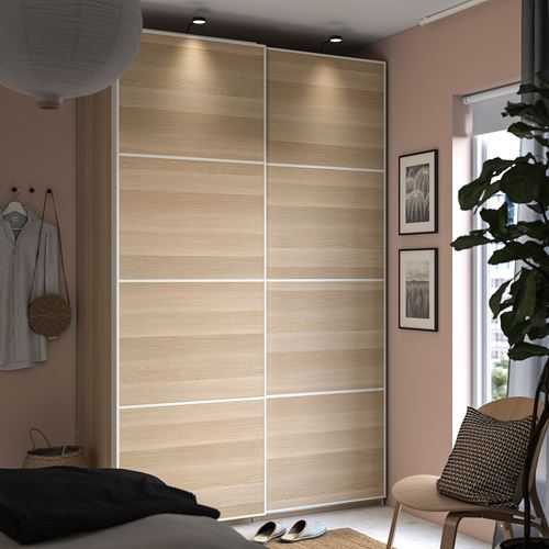 IKEA - PAX/MEHAMN, PAX sliding door wardrobe, white stained oak effect, 150x66x236 cm