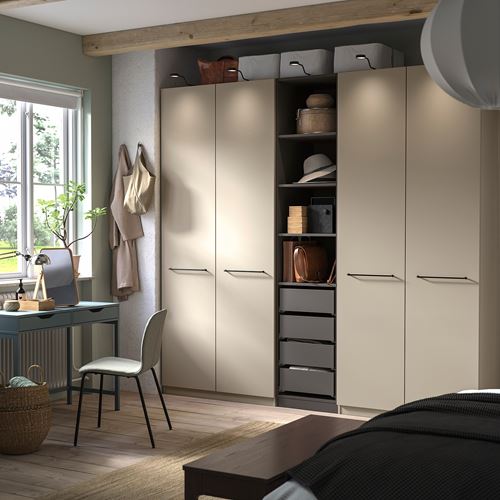 IKEA - PAX/FORSAND, PAX wardrobe, dark grey/beige, 250x60x236 cm